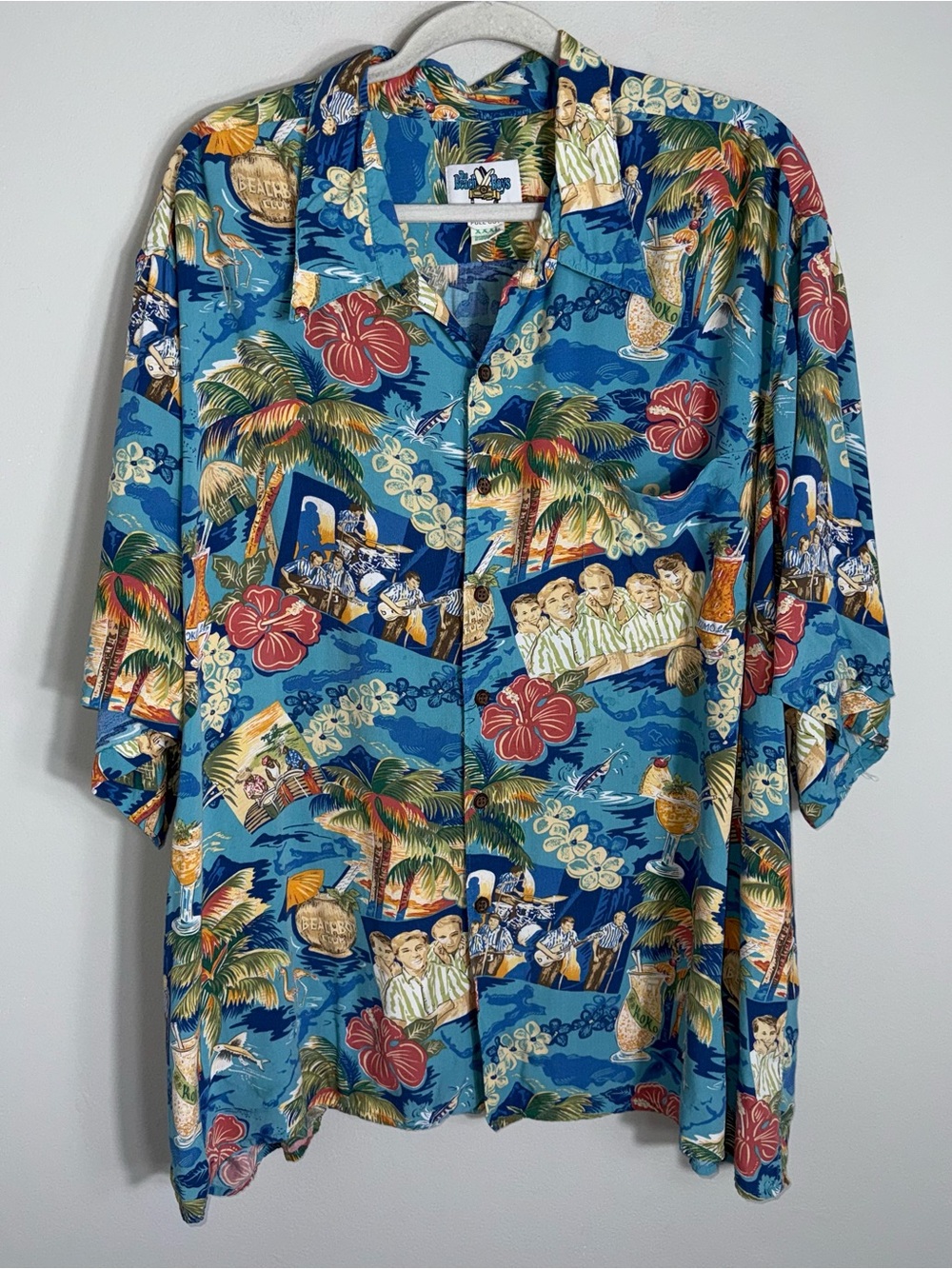 Reyn Spooner Beach Boys Full Cut Hawaiian Camp Shirt-Rayon-Short Sleeves-3X XXXL